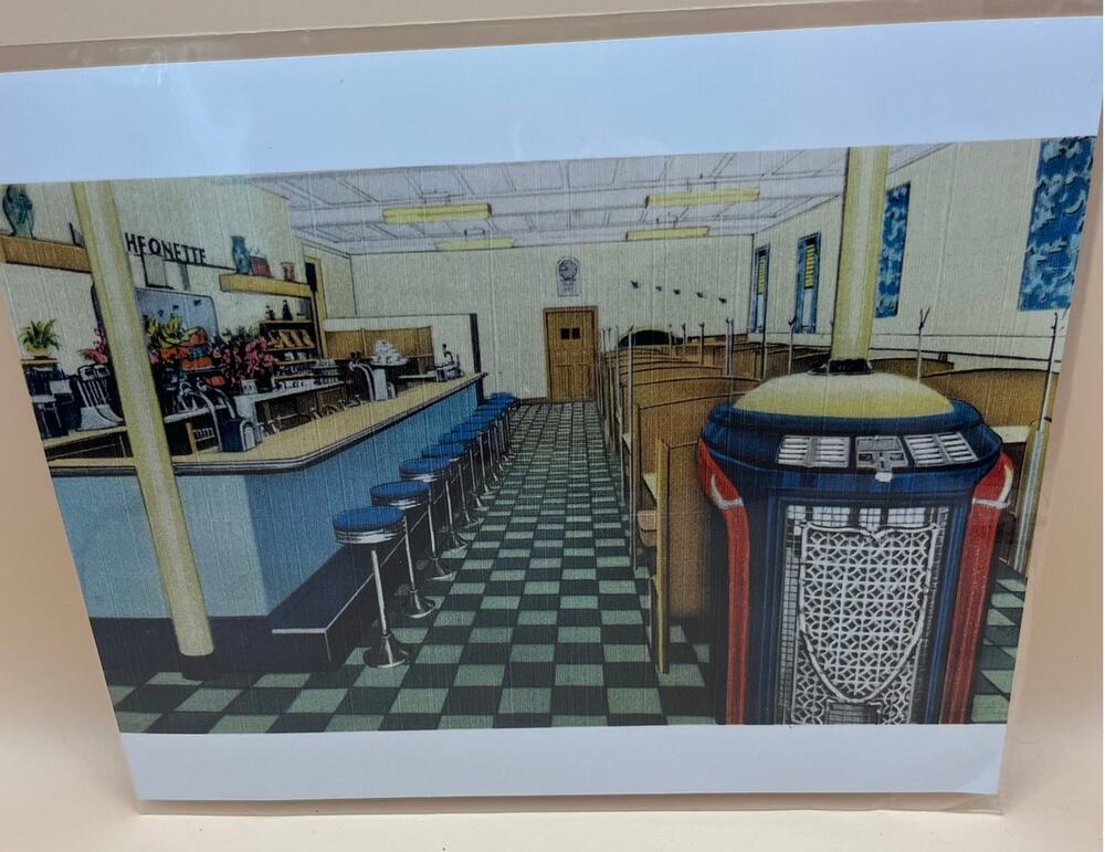 Diner Luncheonette Jukebox Photo Print 8x10 Retro Soda Fountain Linen Postcard